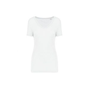 Damska koszulka z dekoltem w serek Kariban Lyocell Tencel™. Białe koszulki sportowe KARIBAN, bez wzorów, z lyocellu, bez ramiączek. Za 94,50 zł.