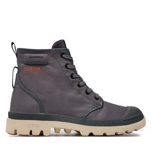 Trapery Palladium. Szare buty zimowe Palladium, bez obcasa, bez zapięcia. Za 419,99 zł.