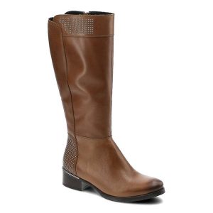Brązowe Kozaki Simen Damskie Stylowe Buty Zimowe. Brązowe kozaki Simen, na zimę, bez wzorów, ze skóry, bez obcasa, na obcasie, bez zapięcia. Za 309,00 zł.