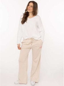 Zwillingsherz Spodnie dresowe "Feel Good Club" w kolorze beżowym rozmiar: S/M. Brązowe spodnie dresowe Zwillingsherz, m, bez wzorów, z bawełny. Za 126,99 zł.