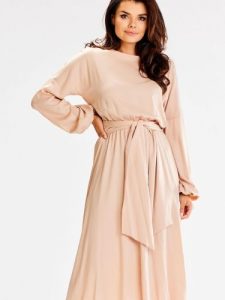 Sukienka Model A602 Beige - awama. Brązowe sukienki Awama, na co dzień, l, bez wzorów, z elastanu, bez kołnierzyka, plus size, bez ramiączek, dopasowane. Za 340,97 zł.