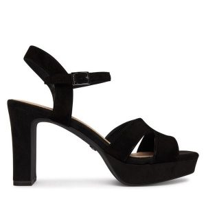 Sandały Tamaris. Czarne sandały Tamaris, bez wzorów, bez obcasa, na słupku, bez zapięcia. Za 379,99 zł.