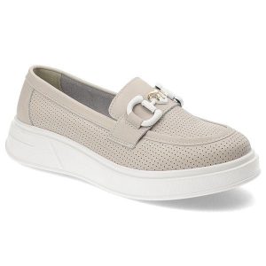Beżowe Mokasyny S.Barski Eleganckie Obuwie Damskie. Brązowe półbuty S.BARSKI, bez wzorów, z materiału, bez obcasa, bez zapięcia. Za 178,99 zł.