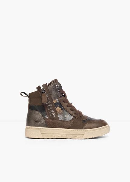 Sneakersy Mustang z wysoką cholewką i zamkiem. Brązowe buty sportowe bonprix, bez wzorów, bez zapięcia. Za 349,99 zł.