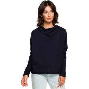 Granatowa Oversizowa Bluza z Dekoltem Typu Woda. Brązowe bluzy MOE, l, bez wzorów, z bawełny, bez kaptura. Za 209,90 zł.