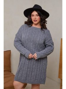 Curvy Lady Sukienka dzianinowa w kolorze szarym rozmiar: 40/42. Szare sukienki Curvy Lady, bez wzorów, z dzianiny, klasyczne, bez kołnierzyka, bez ramiączek, midi. Za 109,78 zł.