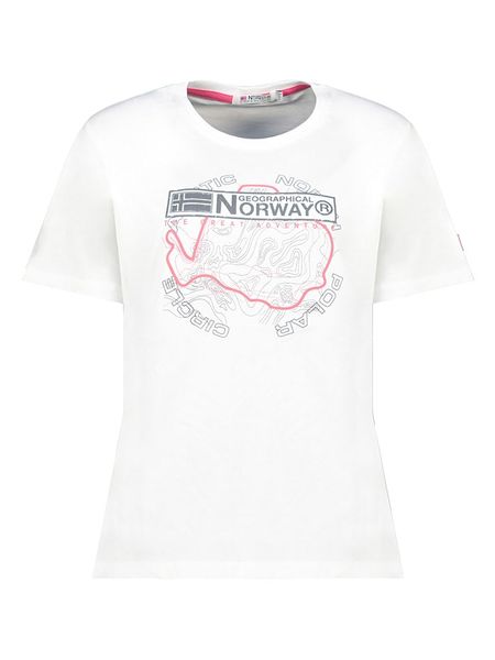 Geographical Norway Koszulka w kolorze białym rozmiar: L. Białe bluzki Geographical Norway, l, bez wzorów, z bawełny, bez kołnierzyka, bez ramiączek. Za 48,16 zł.