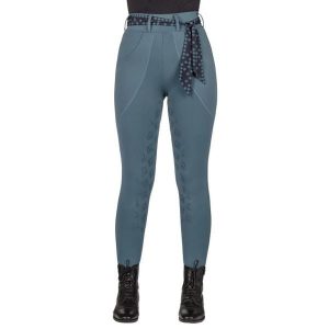 Damskie legginsy jeździeckie QHP Micah. Niebieskie legginsy QHP, bez wzorów, z elastanu, krótkie. Za 286,50 zł.