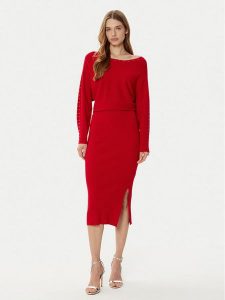 Morgan Sukienka dzianinowa 242-RMLIDO Czerwony Slim Fit. Czerwone kombinezony Morgan, s, bez wzorów, z dzianiny, bez kołnierzyka, bez ramiączek. Za 239,99 zł.