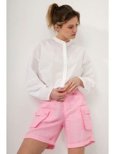 Josephine & Co Lniane szorty w kolorze jasnoróżowym rozmiar: 42. Różowe szorty Josephine & Co, bez wzorów, ze lnu. Za 175,67 zł.