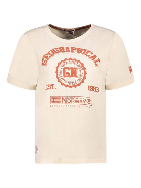 Geographical Norway Koszulka w kolorze beżowym rozmiar: L. Brązowe bluzki Geographical Norway, l, bez wzorów, z bawełny, bez kołnierzyka, bez ramiączek. Za 56,93 zł.