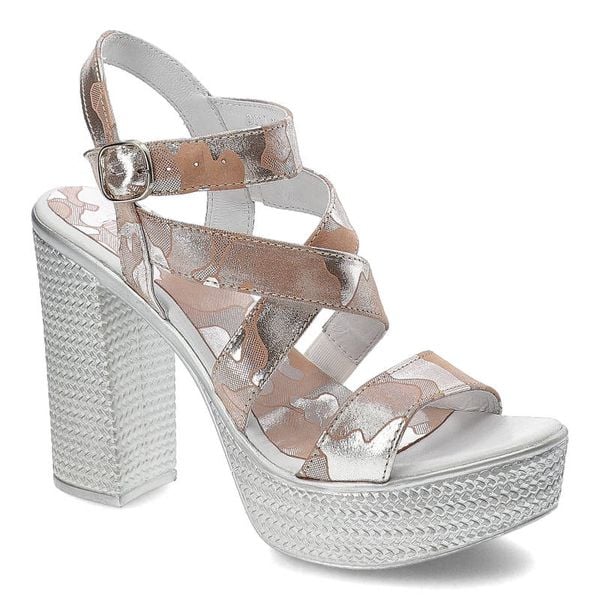 Sandały damskie Simen, na wysokim obcasie i stabilnej platformie, różowe Moro, 0783-Moro-Roz. Czerwone sandały Simen, bez wzorów, bez obcasa, na obcasie, bez zapięcia. Za 189,00 zł.