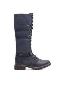 Rieker Kozaki 94732-14 Niebieski. Niebieskie kozaki Rieker, bez wzorów, z syntetyku, bez obcasa, na słupku, bez zapięcia. Za 489,99 zł.