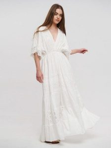 BLE Sukienka w kolorze białym rozmiar: onesize. Białe sukienki BLE, bez wzorów, z bawełny, bez kołnierzyka, bez ramiączek, maxi. Za 127,35 zł.