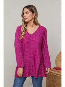 Plus Size Company Sweter "Daliah" w kolorze fioletowym rozmiar: 50. Różowe swetry oversize Plus Size Company, plus size, bez wzorów, bez ramiączek. Za 106,13 zł.
