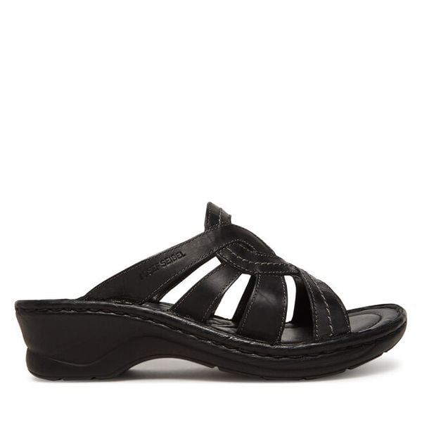 Klapki Josef Seibel. Czarne klapki Josef Seibel, bez wzorów, bez obcasa. Za 209,99 zł.