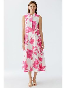Oui Sukienka w kolorze biało-różowym rozmiar: 42. Białe sukienki Oui, bez wzorów, z bawełny, bez kołnierzyka, bez ramiączek, maxi. Za 363,71 zł.