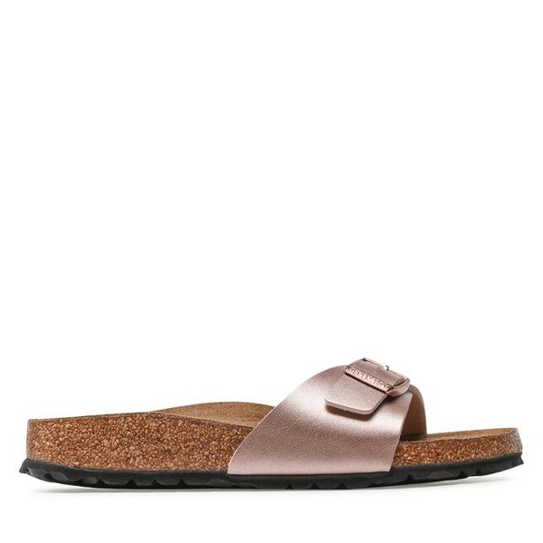 Klapki Birkenstock. Czerwone klapki Birkenstock, bez wzorów, bez obcasa. Za 299,99 zł.