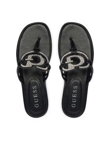 Guess Japonki FLJSM2 SAT21 Czarny. Czarne klapki Guess, z aplikacjami, ze skóry, bez obcasa. Za 379,99 zł.