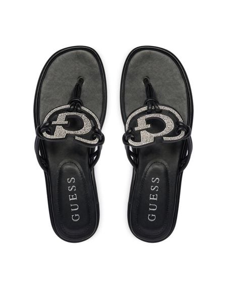 Guess Japonki FLJSM2 SAT21 Czarny. Czarne klapki Guess, z aplikacjami, ze skóry, bez obcasa. Za 379,99 zł.