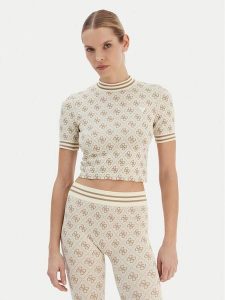 Guess T-Shirt V5BP07 K2000 Beżowy Slim Fit. Brązowe t-shirty Guess, s, z aplikacjami, z syntetyku, bez kołnierzyka, bez ramiączek. Za 139,99 zł.