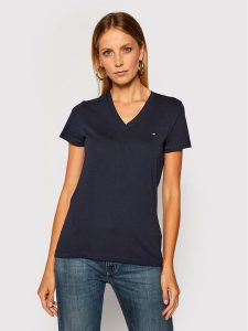 Tommy Hilfiger T-Shirt Heritage V-Neck Tee WW0WW24969 Granatowy Regular Fit. Niebieskie t-shirty TOMMY HILFIGER, xs, bez wzorów, z bawełny, bez kołnierzyka, bez ramiączek. Za 109,99 zł.