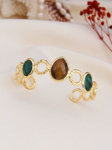 L'Atelier de Gaia Pozłacana bransoletka z tygrysim okiem i agatem rozmiar: onesize. Brązowe bransoletki L'Atelier de Gaia, z agatem, pozłacane. Za 91,99 zł.