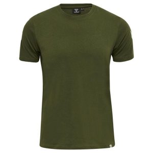 Koszulka Hummel Legacy Chevron. Zielone bluzki Hummel, bez wzorów, sportowe, bez kołnierzyka, bez ramiączek. Za 130,50 zł.