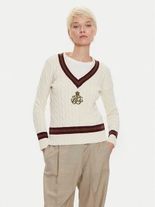 LAUREN RALPH LAUREN Sweter 200951624002 Écru Regular Fit. Swetry klasyczne Lauren Ralph Lauren, xl, z bawełny, bez kołnierzyka. Za 489,99 zł.