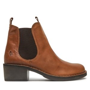 Botki Fly London. Brązowe botki Fly London, bez wzorów, bez obcasa, na słupku, bez zapięcia. Za 589,99 zł.