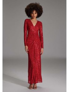 SWING Sukienka w kolorze czerwonym rozmiar: 40. Czerwone sukienki Swing, bez wzorów, bez kołnierzyka, bez ramiączek, maxi. Za 476,45 zł.