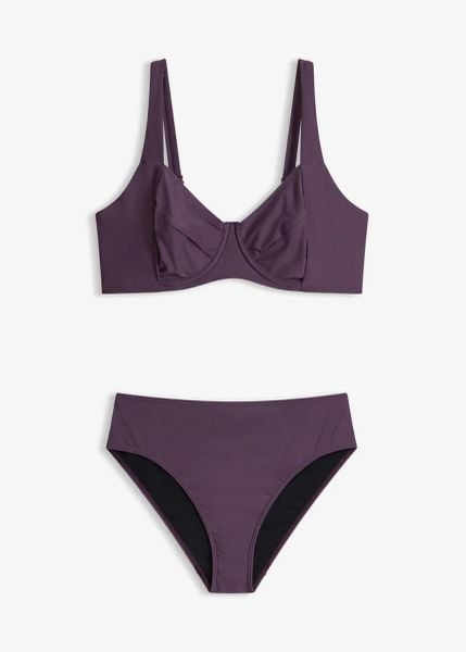 Bikini minimizer z figami z wysokim stanem lekko modelującymi sylwetkę (komplet 2-cz.). Fioletowe bikini bonprix, bez wzorów. Za 79,99 zł.