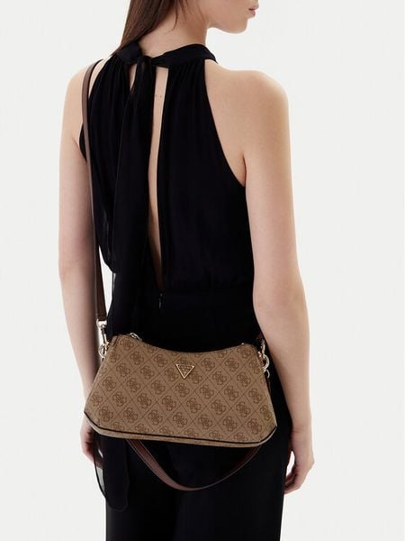 Guess Torebka Noelle II Mini HWBG96 72730 Brązowy. Brązowe torebki klasyczne Guess, z aplikacjami, z materiału, bez dodatków. Za 341,99 zł.