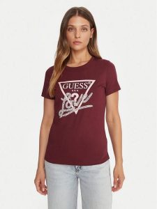 Guess T-Shirt W5YI40 I3Z14 Czerwony Regular Fit. Czerwone t-shirty Guess, s, z aplikacjami, z bawełny, bez kołnierzyka, bez ramiączek. Za 179,99 zł.