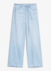 Jeansy wide leg, mid waist, z paskiem. Niebieskie jeansy bonprix, bez wzorów, z denimu. Za 142,99 zł.