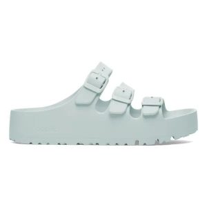 Birkenstock Florida III Flex Platform EVA Surf Green Klapki damskie. Zielone klapki Birkenstock, bez wzorów, z materiału, bez obcasa, na platformie. Za 199,99 zł.