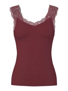 Pieces Top "Barbera" w kolorze ciemnoczerwonym rozmiar: S. Czerwone topy Pieces, s, bez wzorów, z koronki, klasyczne, bez kołnierzyka, bez ramiączek. Za 52,45 zł.