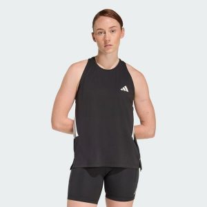 Damski tank top adidas Iconic. Czarne topy ADIDAS, bez wzorów, eleganckie, bez kołnierzyka, bez ramiączek. Za 129,00 zł.