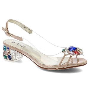 Sandaly damskie Scaviola, transparentna cholewka z dekoracyjnymi kryształami smukłe paski przy palcach regulowane zapięcie, nude, G-25. Brązowe sandały Sca'viola, bez wzorów, bez obcasa, na obcasie, bez zapięcia. Za 289,00 zł.