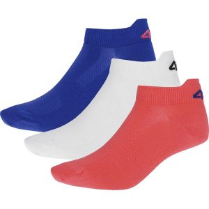 Skarpetki treningowe damskie (3 pary) SOD213 - koral neon+biały+kobalt. Skarpetki marki 4f. Za 29,99 zł.