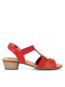 Go Soft Sandały WI23-BETTY-09 Czerwony. Czerwone sandały Go Soft, bez wzorów, z materiału, bez obcasa, na słupku, bez zapięcia. Za 111,99 zł.