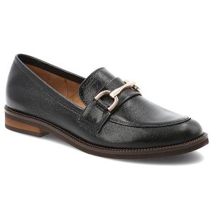 Półbuty damskie Armodo, eleganckie z ozdobą na płaskim obcasie skórzane i wsuwane, czarne, 1510-Q. Czarne półbuty Armodo, z aplikacjami, ze skóry, bez obcasa, na obcasie, bez zapięcia. Za 373,99 zł.