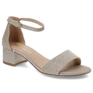 Złote Sandały Tamaris Eleganckie Obuwie Damskie Na Obcasie. Żółte sandały Tamaris, bez wzorów, bez obcasa, na obcasie, bez zapięcia. Za 199,00 zł.