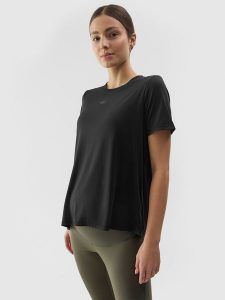 4F Koszulka treningowa ciążowa szybkoschnąca damska - czarna 3XL. Czarne bluzki 4f, l, bez wzorów, z dzianiny, klasyczne, bez kołnierzyka, moda ciążowa, bez ramiączek. W wyprzedaży za 59,99 zł.