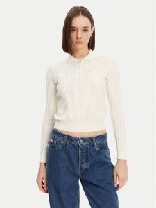 Lacoste Sweter AF9264 Écru Regular Fit. Swetry klasyczne Lacoste, z bawełny, bez kołnierzyka. Za 529,99 zł.
