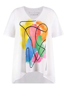 SAMOON Koszulka w kolorze białym rozmiar: 46. Białe bluzki Samoon, bez wzorów, z bawełny, bez kołnierzyka, bez ramiączek. Za 61,17 zł.