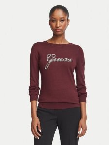 Guess Sweter W6BR53 Z1454 Bordowy Regular Fit. Czerwone swetry klasyczne Guess, xxl, z wiskozy, bez kołnierzyka. Za 344,99 zł.