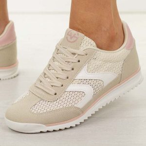 Beżowe sportowe półbuty damskie Vinceza 11675. Brązowe półbuty VINCEZA, na lato, w ażurowe wzory, z dresówki, bez obcasa, na płaskiej podeszwie, bez zapięcia. Za 149,00 zł.