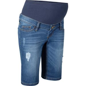Bermudy dżinsowe ciążowe, Regular Fit. Niebieskie jeansy bonprix, bez wzorów, z dżerseju. Za 149,99 zł.