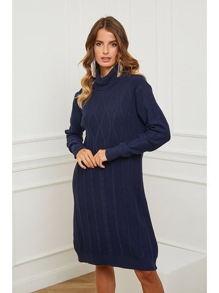 Joséfine Sukienka dzianinowa "Bernie" w kolorze niebieskim rozmiar: XL. Niebieskie sukienki Joséfine, na co dzień, xl, bez wzorów, z dzianiny, bez kołnierzyka, bez ramiączek, midi, proste. Za 198,10 zł.